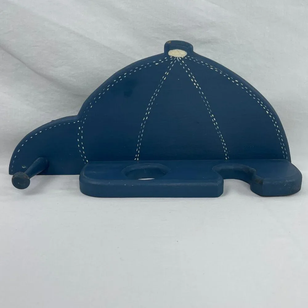 Wall Mounted Wooden Baseball Bat Rack Display Holder and Hat Hook Blue